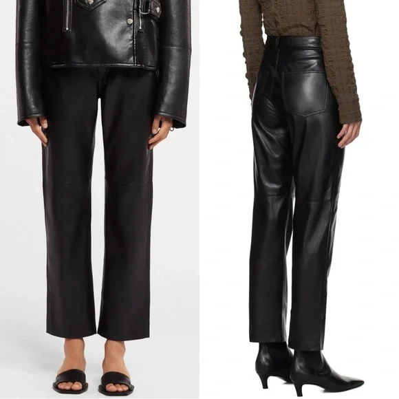 NEW NANUSHKA Vinni 90s High Rise Vegan Faux Leather Straight Leg‎ Ankle Pants L - Picture 16 of 16